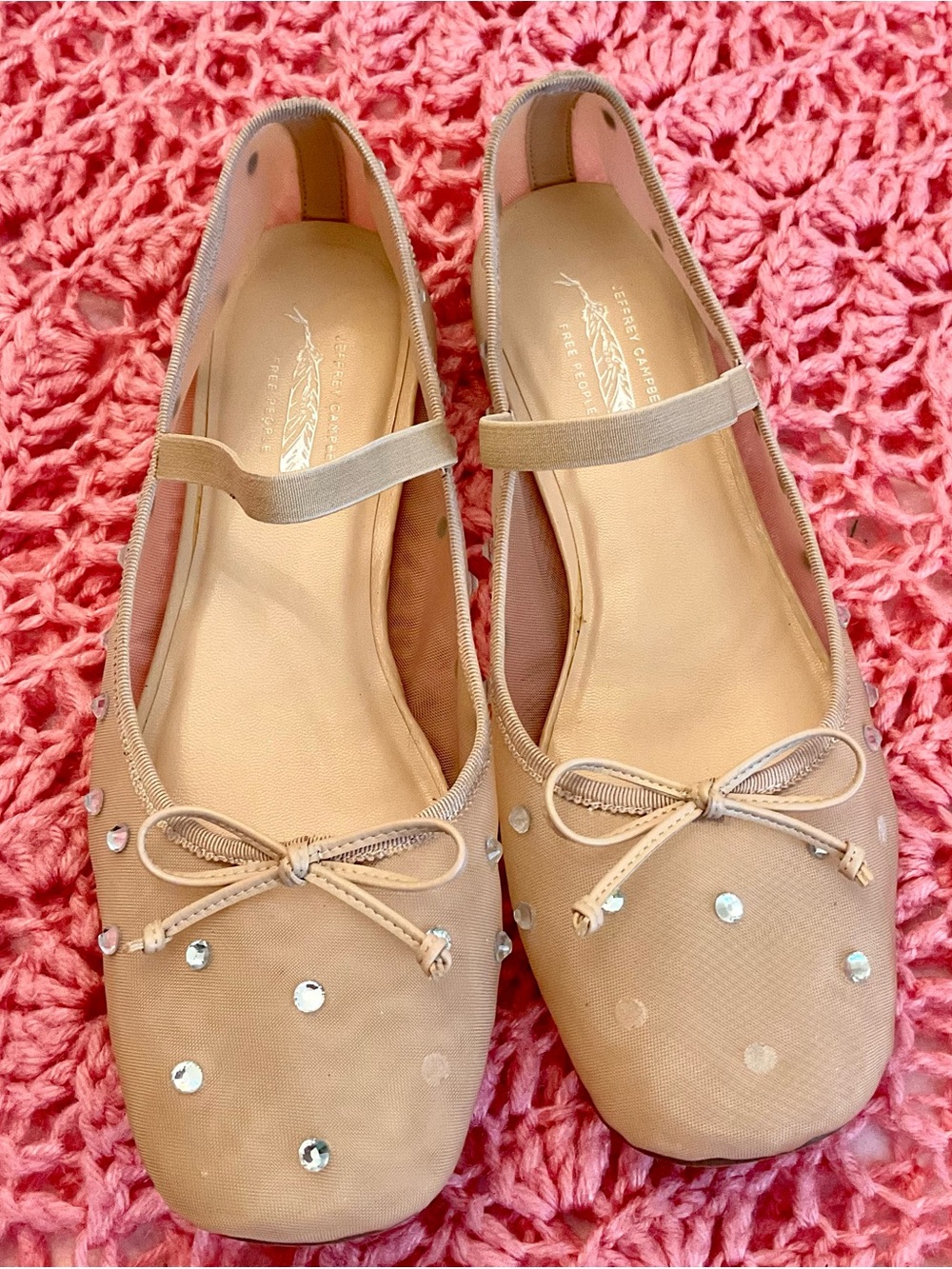 Women’s Jeffrey Campbell Beige Ballet Flats with Bow and Rhinestones
